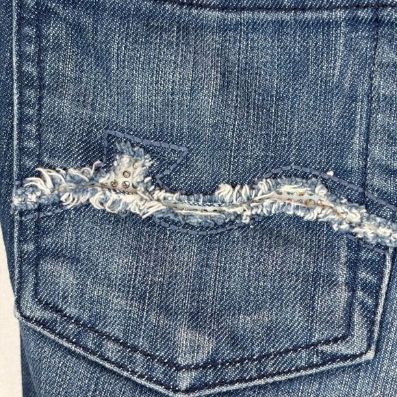 7 for all Mankind Women's Lowrise bootcut rhinestone pocket jeans size 26 Y2K - Picture 6 of 16